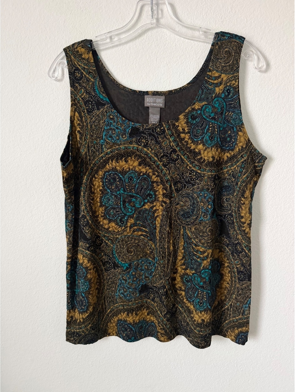 Chico’s Additions Floral Paisley Sleeveless Scoop Neck Tank Top Size 3 (XL)